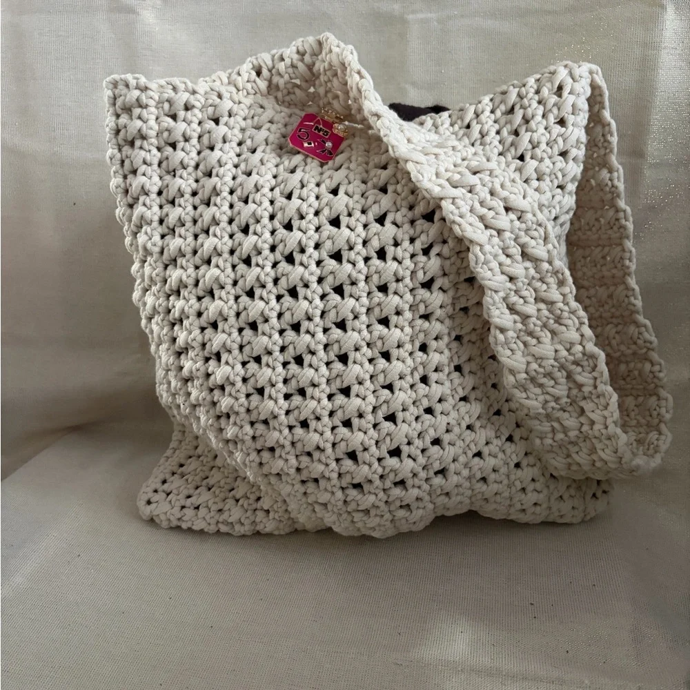 Handcrafted Cream Crochet Shoulder Bag